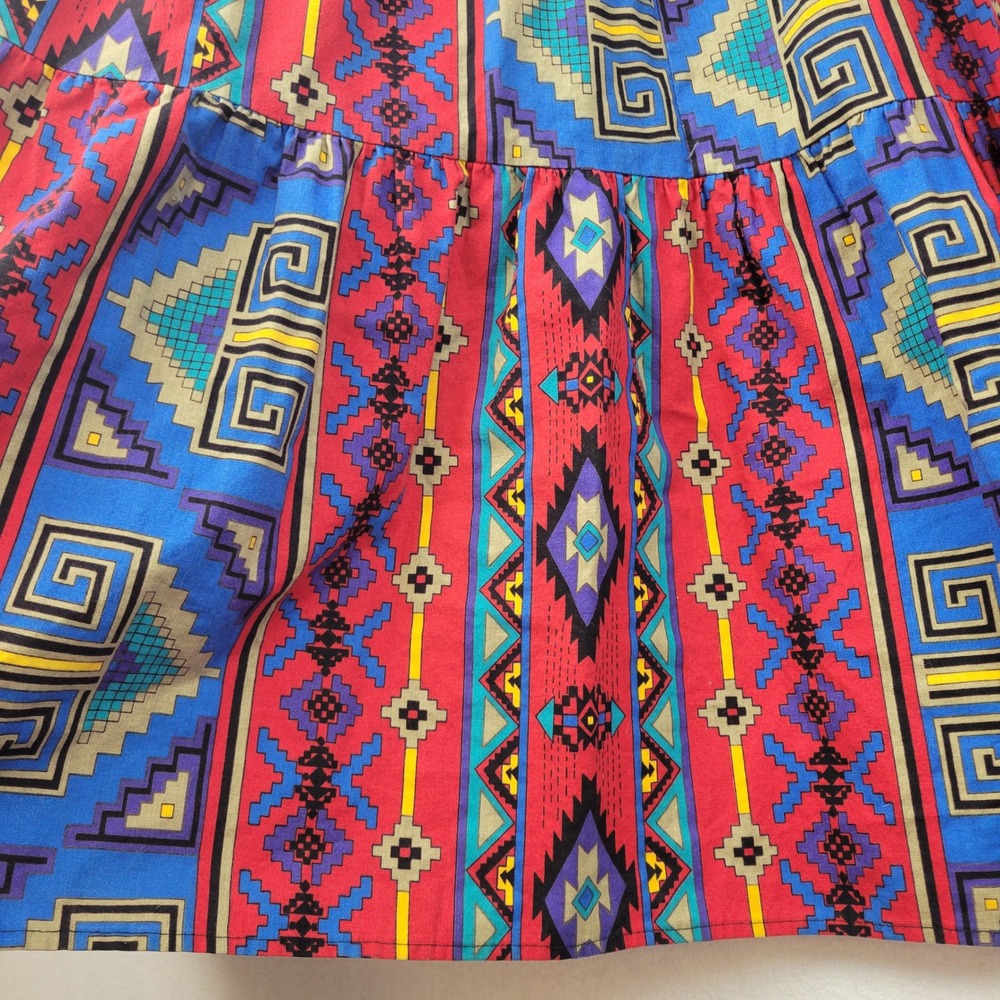 VTG Tiered Maxi Skirt Southwestern Tribal Print Cotton Medium Tarango‎ Full - Picture 2 of 9